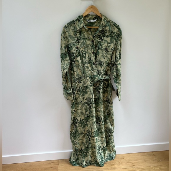 ZARA botanical tropical print midi dress with safari style pockets - Picture 5 of 5